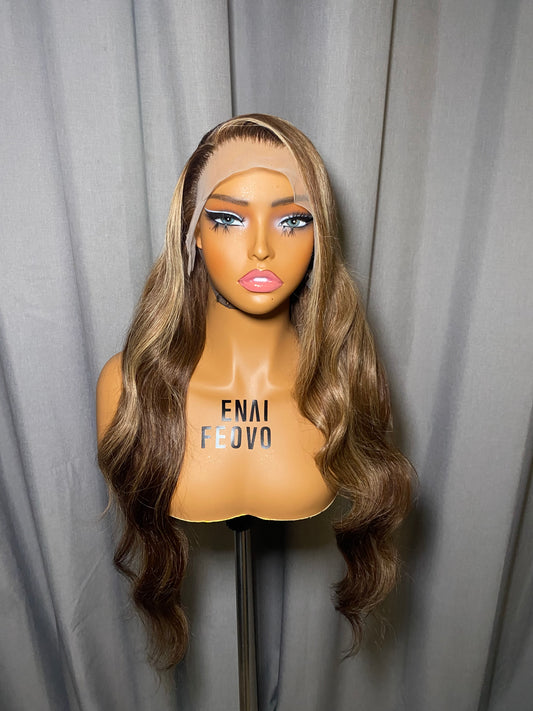 Brown highlighted human hair unit