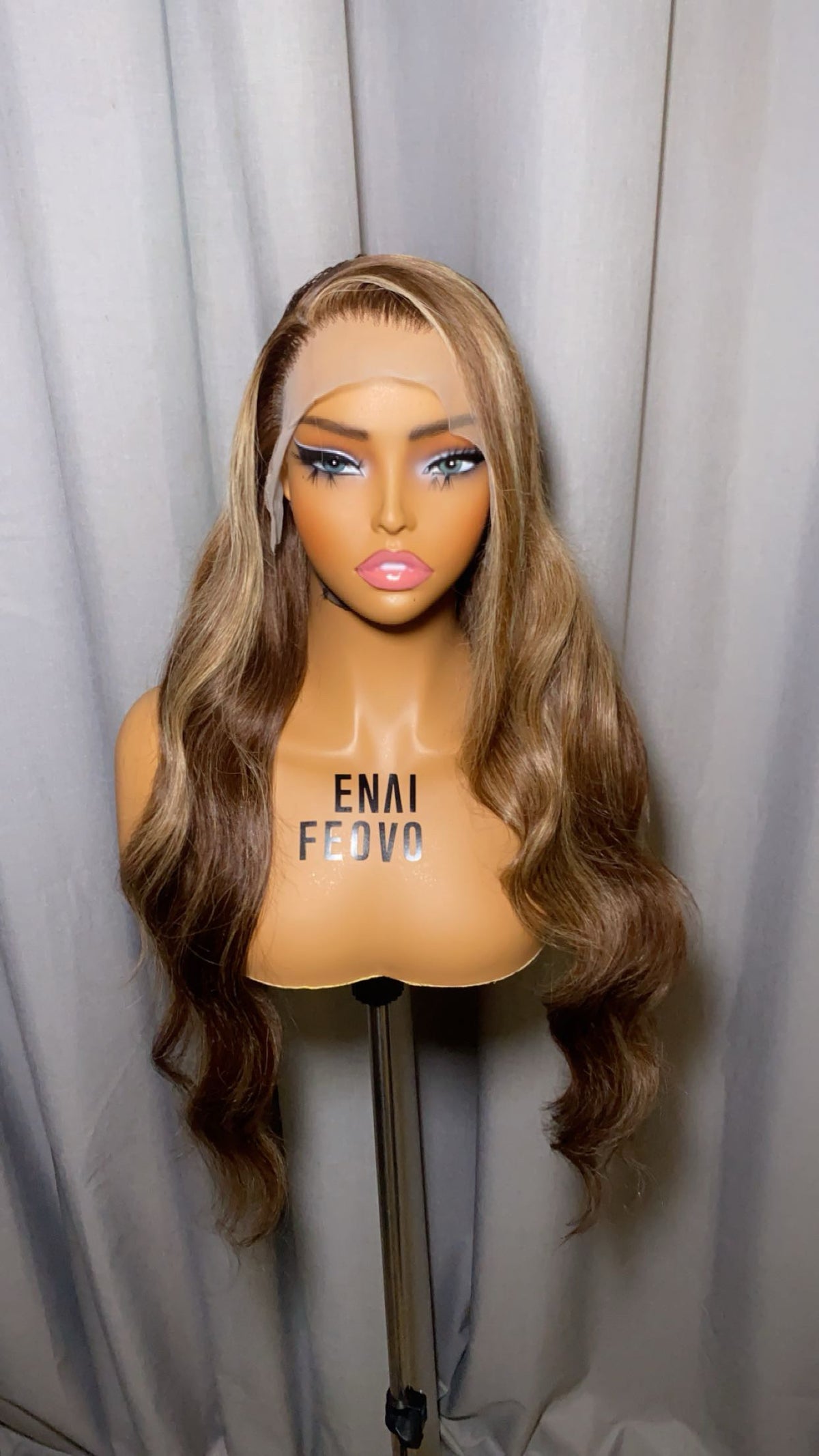 Brown highlighted human hair unit