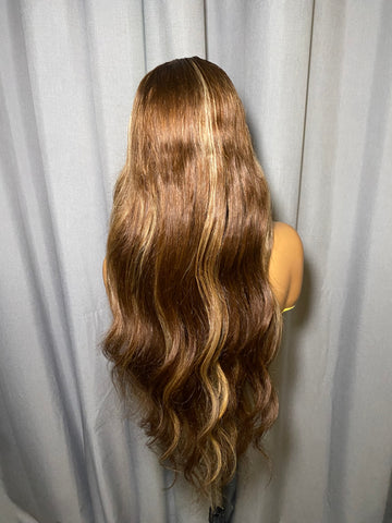 Brown highlighted human hair unit